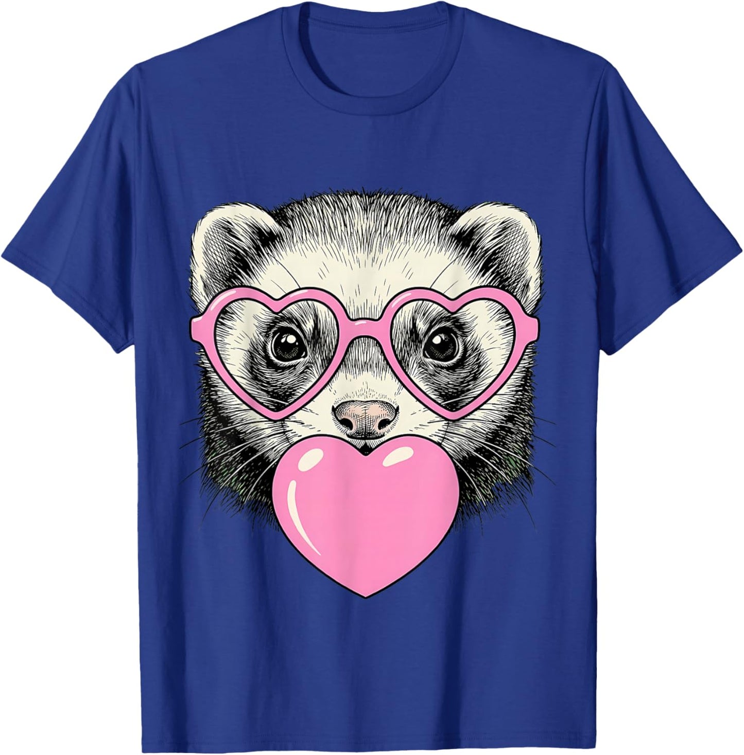 Cute Ferret Blowing Pink Valentine Heart Bubble Gum T-Shirt - T-Shirt | Royal