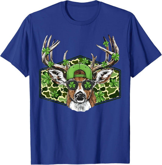 Retro St Patricks Day Buck Camo Deer Hunting Lucky Shamrock T-Shirt - T-Shirt | Royal
