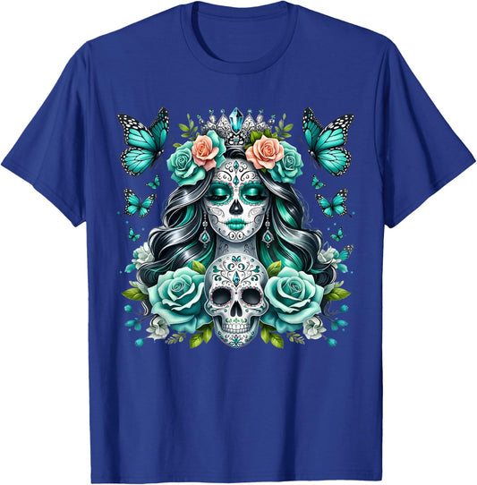 De Los Muertos La Catrina Day of The Dead Floral Sugar Skull T-Shirt - T-Shirt | Royal