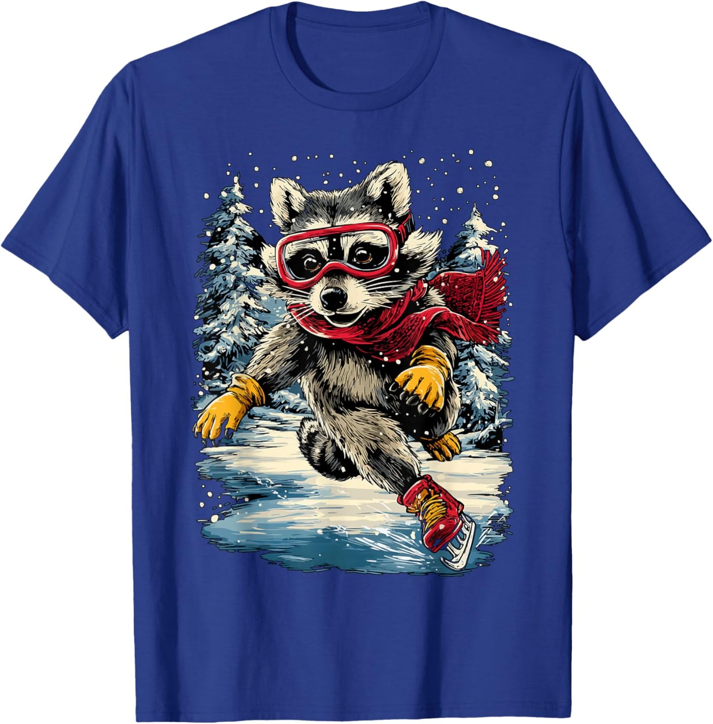 Joyful Raccoon Ice Skating Christmas Winter Season Animal T-Shirt - T-Shirt | Royal