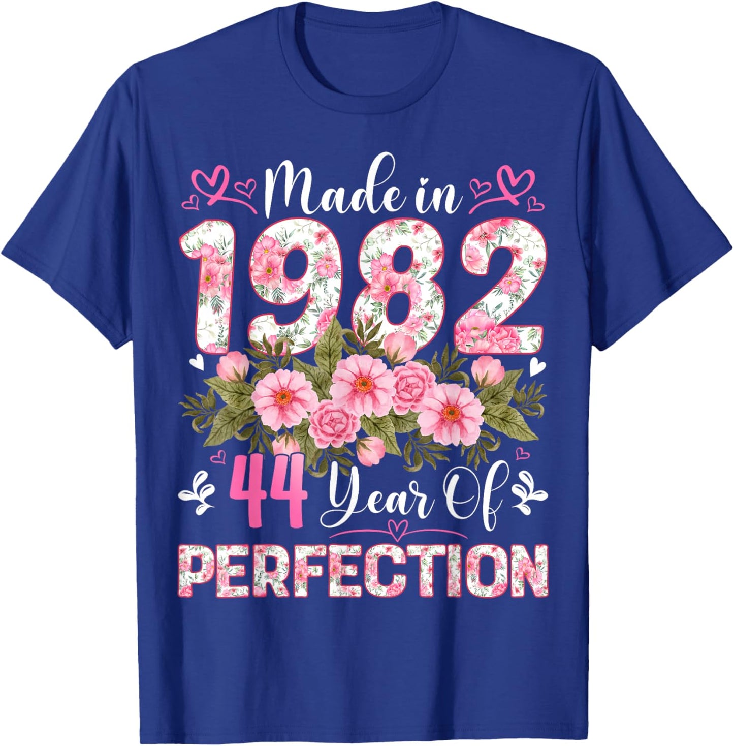 44 Year Old Made in 1982 Floral 44th Birthday Women T-Shirt - T-Shirt | Royal