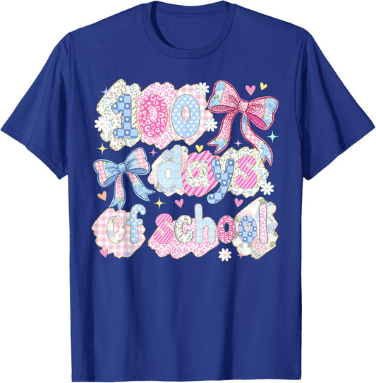 100 Days of School Coquette Bow Girls 100th Day of School T-Shirt - T-Shirt | Royal