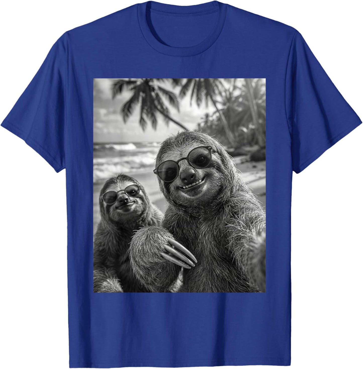 Cool Sloth Selfie At The Beach, Cute Sloths T-Shirt - T-Shirt | Royal