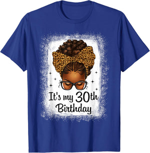 It's My 30th Birthday Messy Bun Leopard Bow Black Queen T-Shirt - T-Shirt | Royal