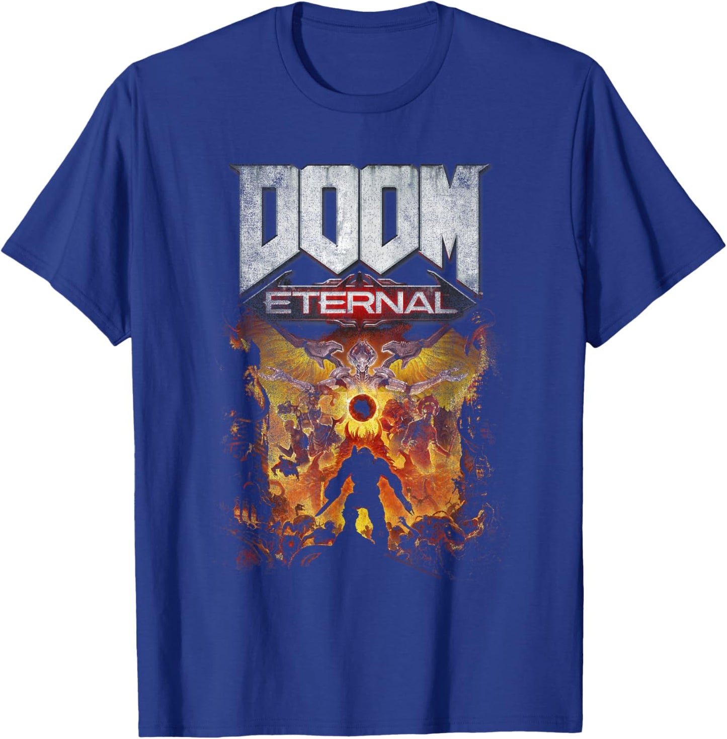 Doom Eternal Gold Cover Art Scene Distressed Video Game T-Shirt - T-Shirt | Royal
