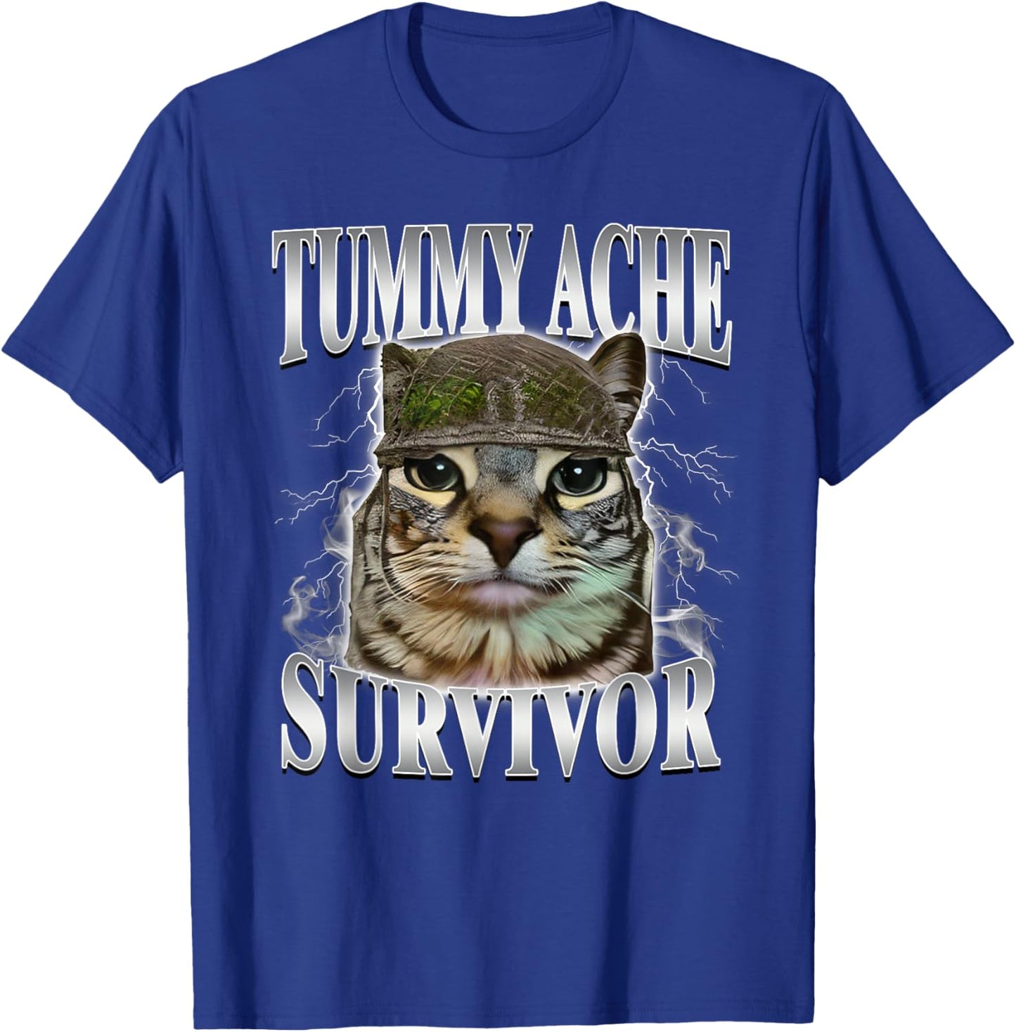 Tummy Ache Survivor Funny Cat Meme T-Shirt - T-Shirt | Royal