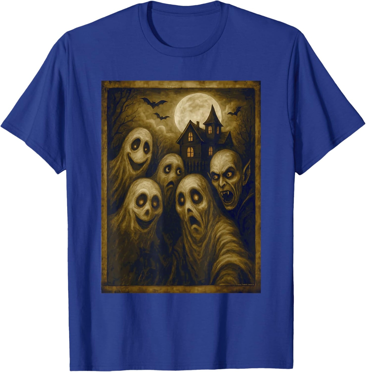 Ghosts Selfie with Scary Monster Funny Halloween T-Shirt - T-Shirt | Royal