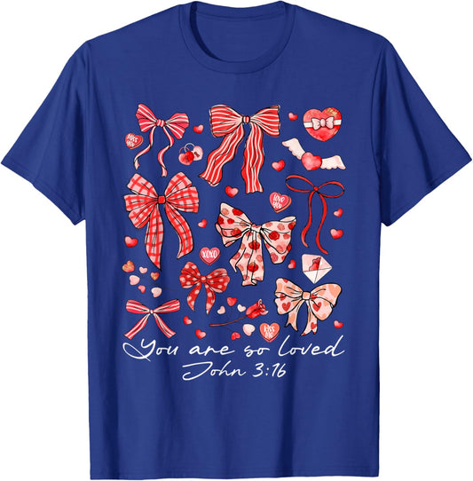 You are So Loved John 3:16 Christian Coquette Pink Bow T-Shirt - T-Shirt | Royal