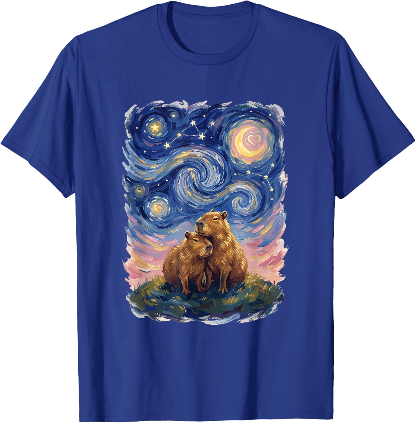 Starry Night Capybara Couple Art Parody Valentine's Day T-Shirt - T-Shirt | Royal