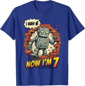 I was 6 Now I’m 7 Robot Birthday Comic Retro Boys Girl Kids T-Shirt - T-Shirt | Royal