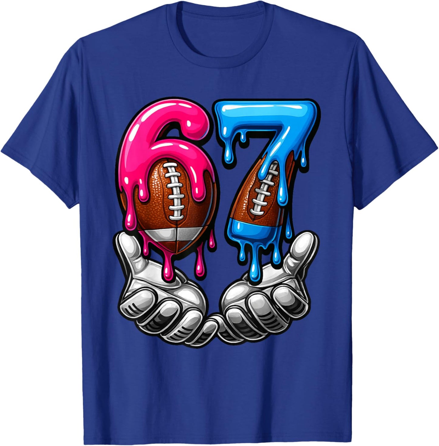 Football Six Seven Drip 67 Meme Funny 6-7 Football American T-Shirt - T-Shirt | Royal