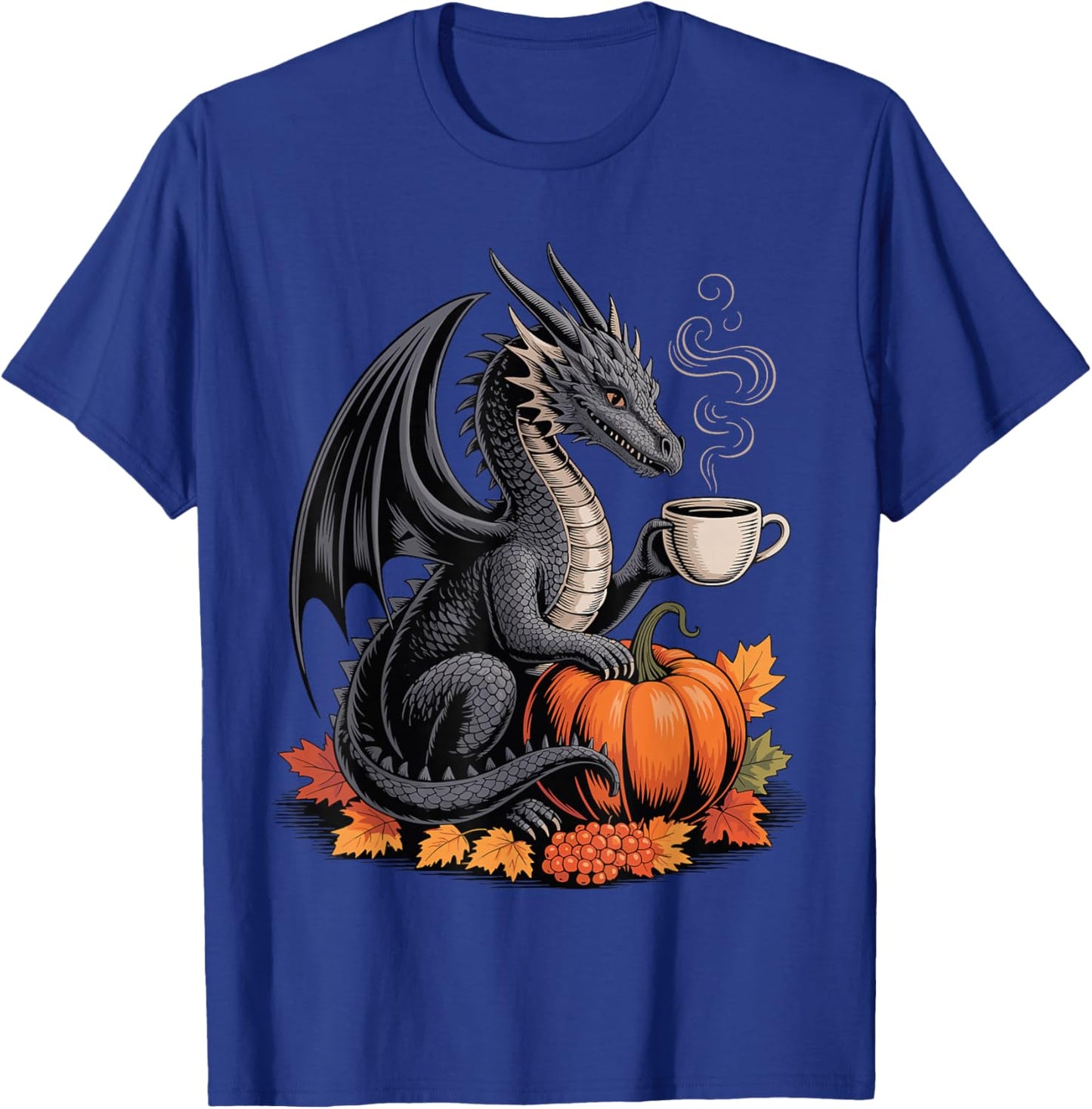 Dragon Pumpkin Spice Coffee Fancy Fall Halloween Fantasy T-Shirt - T-Shirt | Royal