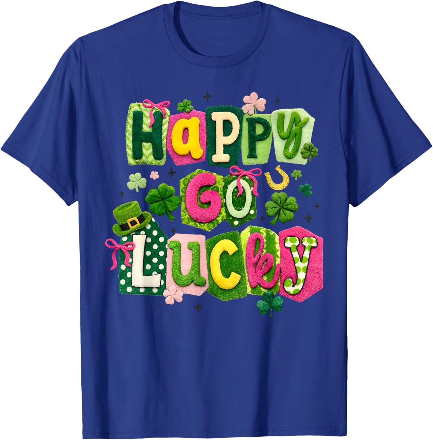 Happy Go Lucky Shamrock Crochet Irish Happy St Patrick's Day T-Shirt - T-Shirt | Royal