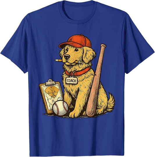 Golden Retriever Dog Sports Baseball Game Day Touchdown T-Shirt - T-Shirt | Royal