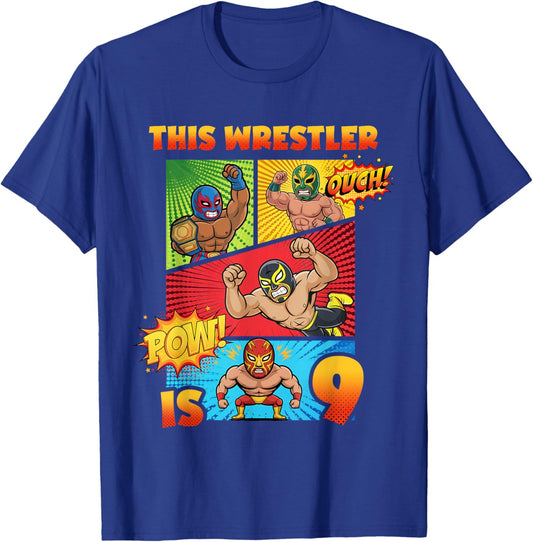 Wrestling 9th Birthday This Wrestler is 9 Cute Comic Book T-Shirt - T-Shirt | Royal