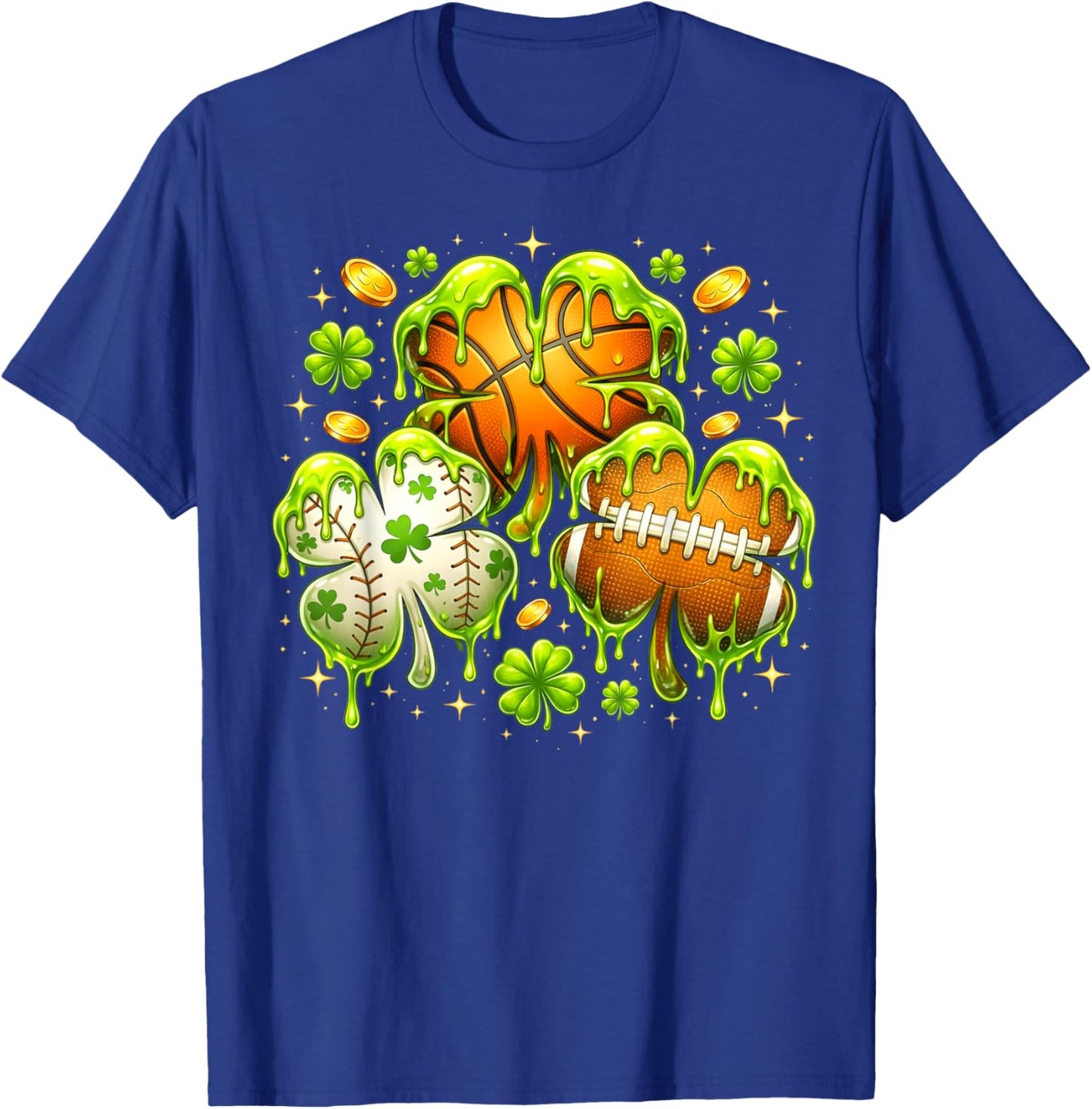 Shamrock Basketball Baseball Drip St Patrick's Day Boys Men T-Shirt - T-Shirt | Royal