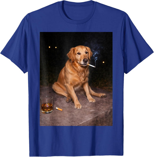 Funny Smoking Dog Golden Retriever Meme T-Shirt - T-Shirt | Royal