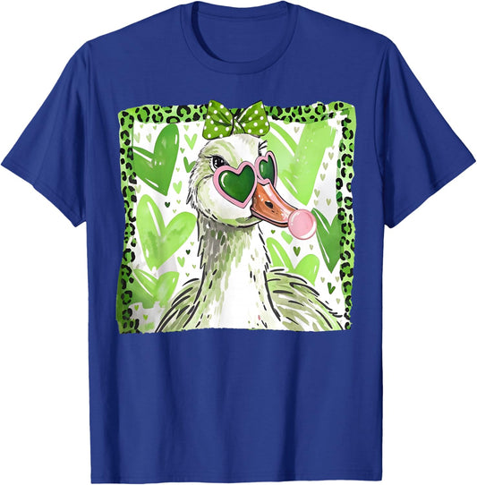 St Patrick’s Day Lucky Goose Bubble Gum Leopard Shamrock T-Shirt - T-Shirt | Royal
