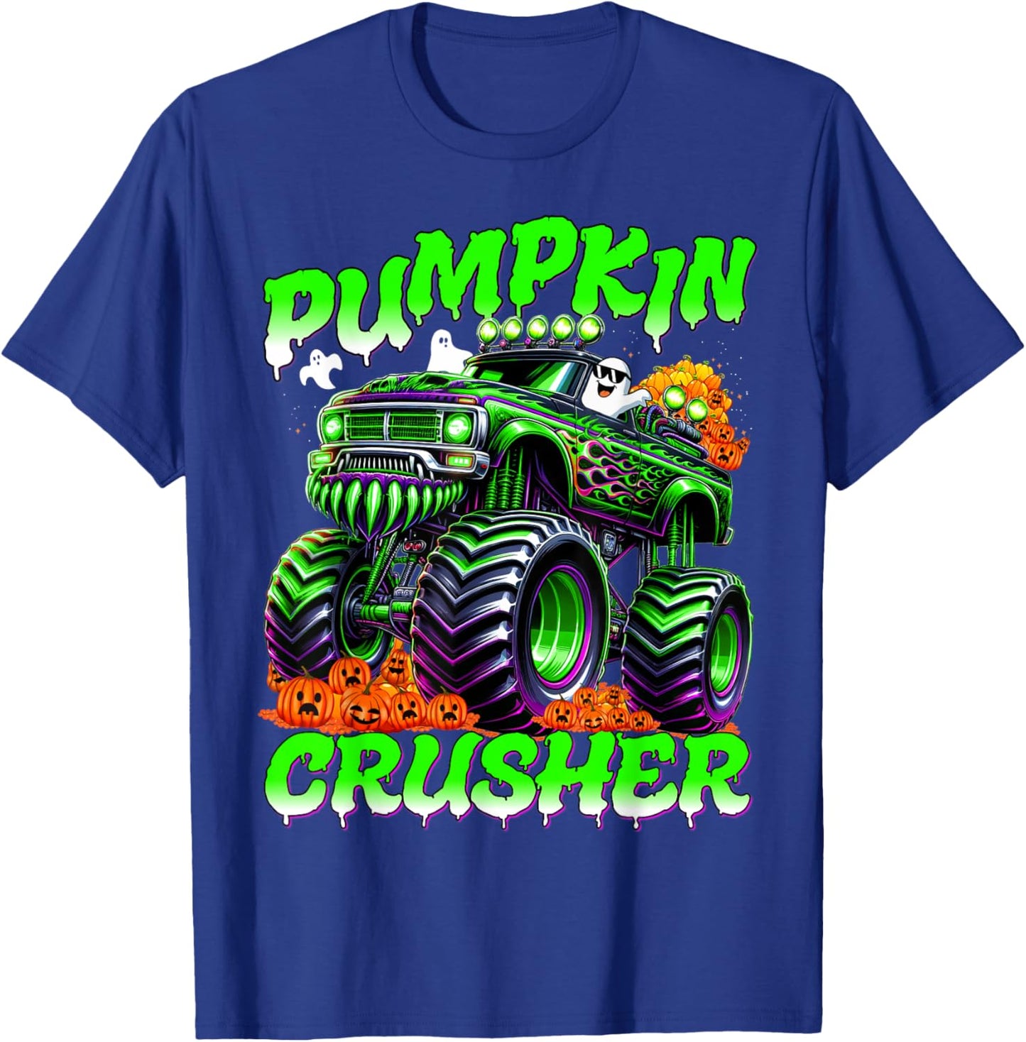 Pumpkin Crusher Monster Truck Ghosts Halloween for Boys T-Shirt - T-Shirt | Royal