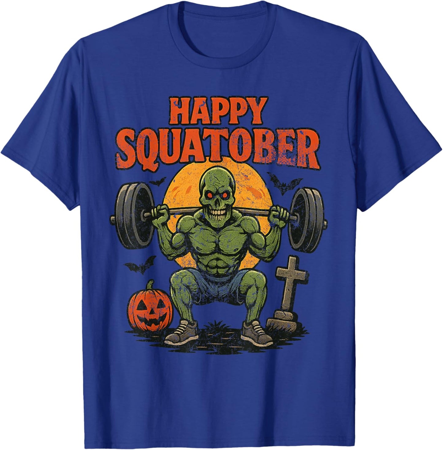 Happy Squatober Leg Day Challenge Vintage Halloween Zombie T-Shirt - T-Shirt | Royal