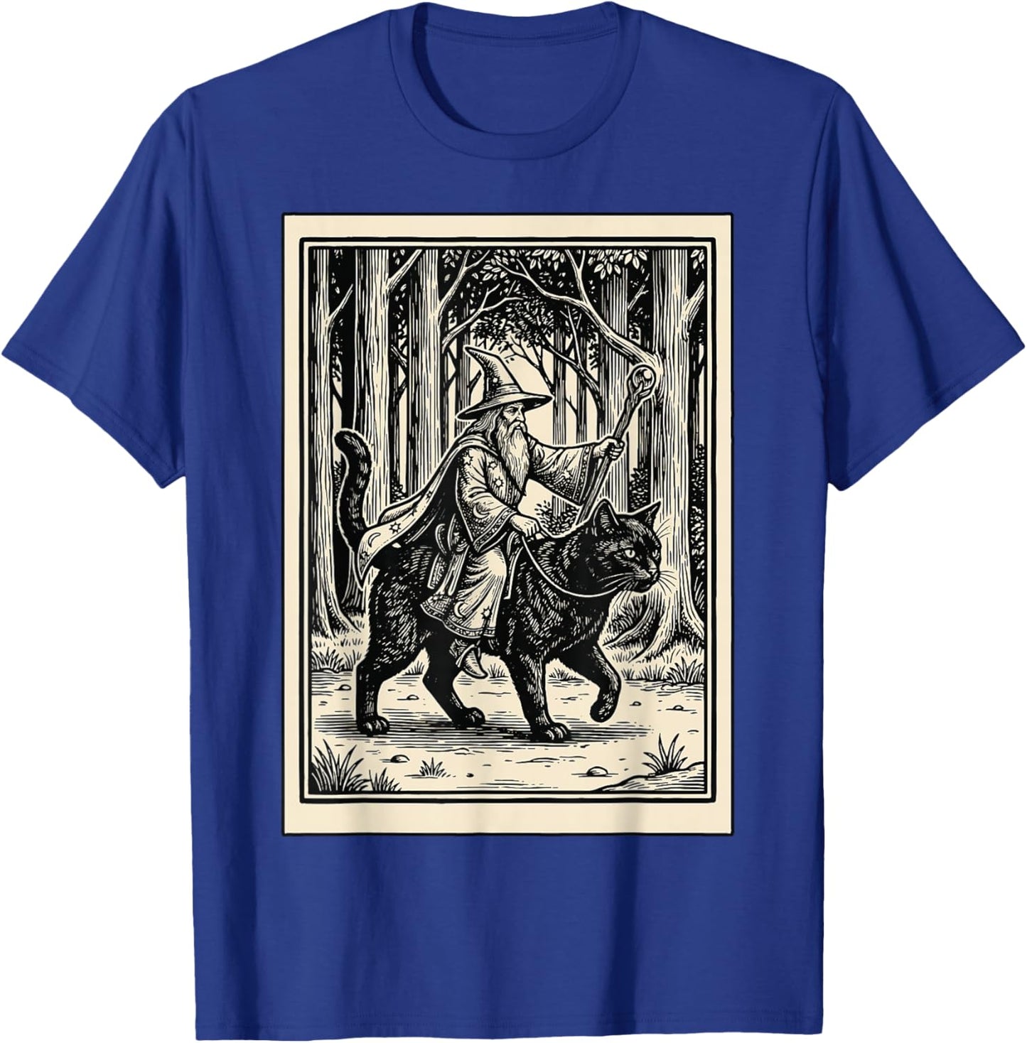 Wizard Riding Cat T-Shirt - T-Shirt | Royal