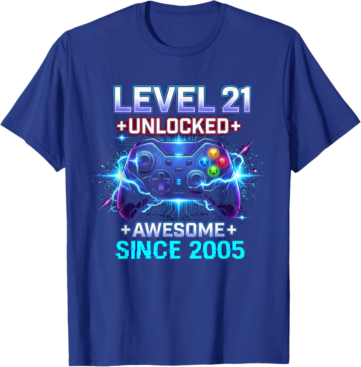 Level 21 Unlocked Awesome Since 2005 21st Birthday Boy Gamer T-Shirt - T-Shirt | Royal