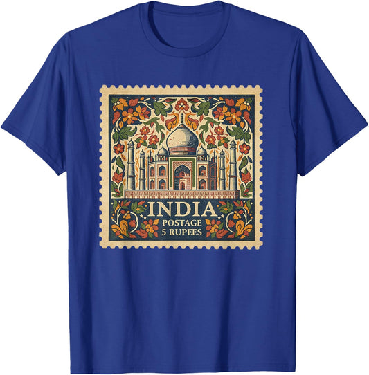 India Taj Mahal Vintage Stamp Retro Postage Floral Border T-Shirt - T-Shirt | Royal