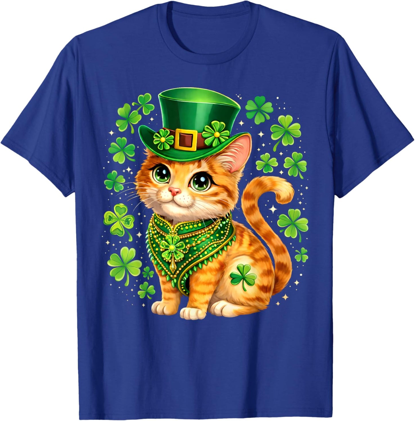 St Patricks Day Cat Leprechaun Hat Shamrock Saint Pattys Day T-Shirt - T-Shirt | Royal