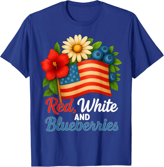 Red, White and Blueberries Floral Flag Vintage Men Women T-Shirt - T-Shirt | Royal
