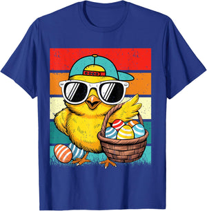 Retro Easter Chick Sunglasses Egg Basket Kids Boys Girls T-Shirt - T-Shirt | Royal