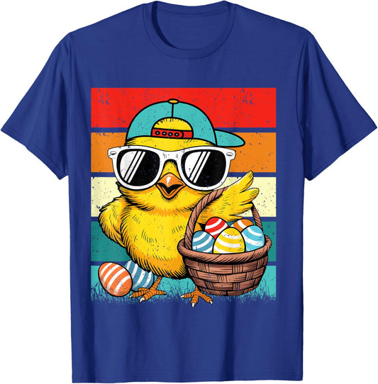 Retro Easter Chick Sunglasses Egg Basket Kids Boys Girls T-Shirt - T-Shirt | Royal