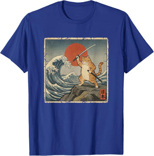 Japanese Vintage Warrior Samurai Orange Tabby Cat T-Shirt - T-Shirt | Royal
