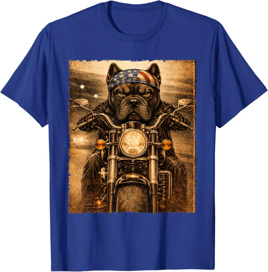 Vintage Cane Corso Dog Biker Riding Classic Motorcycle T-Shirt - T-Shirt | Royal