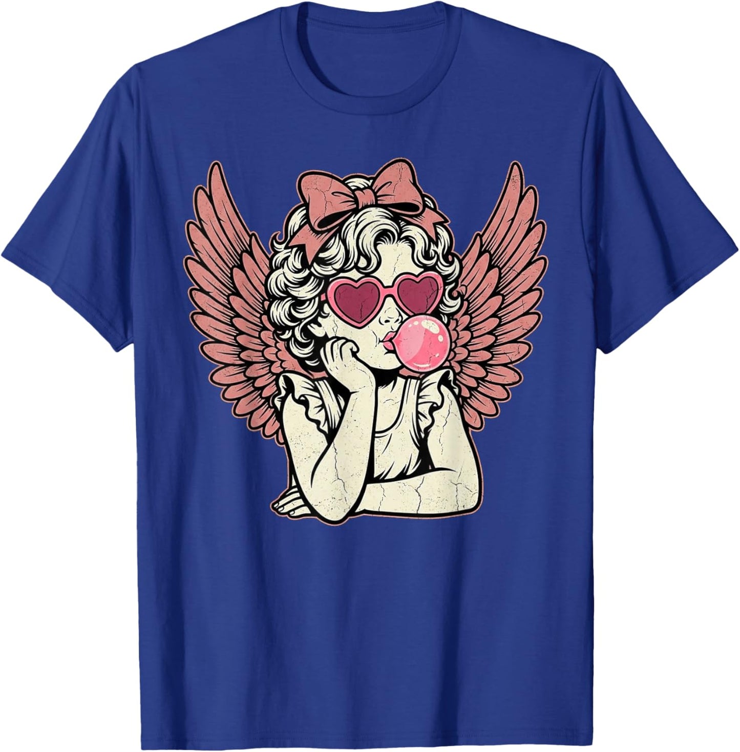 Retro Cupid Valentine Day Cute Vintage Cupid Blowing Bubble T-Shirt - T-Shirt | Royal