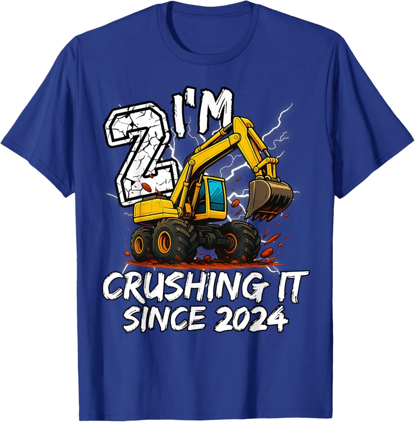 Birthday Excavator Truck 2 Year Old Boys 2nd Party Born 2024 T-Shirt - T-Shirt | Royal