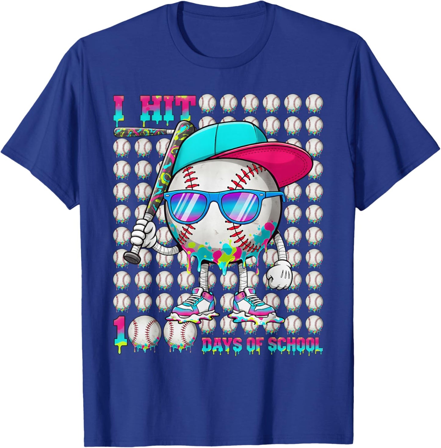 100 Days of School Baseball Drip Ice Cream Boys Kids T-Shirt - T-Shirt | Royal