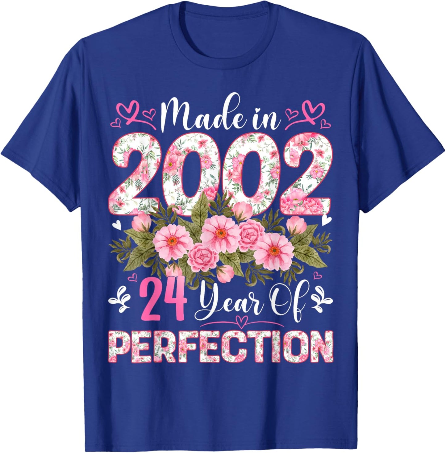 24 Year Old Made in 2002 Floral 24th Birthday Women T-Shirt - T-Shirt | Royal