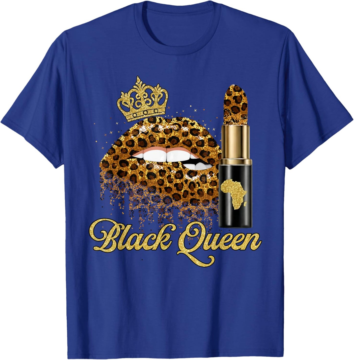 Black Queen Lips Crown Lipsticks Leopard Black History Month T-Shirt - T-Shirt | Royal