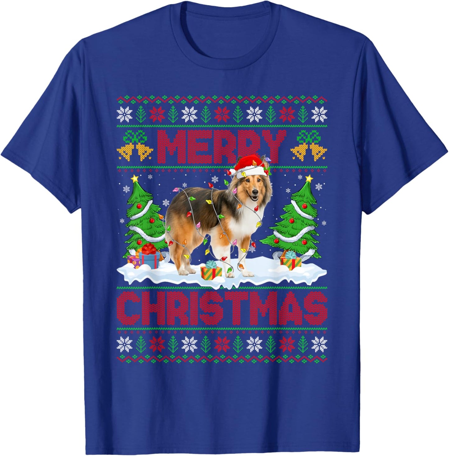 Sheltie Shetland Sheepdog Ugly Xmas Sweaters Dog Christmas T-Shirt - T-Shirt | Royal