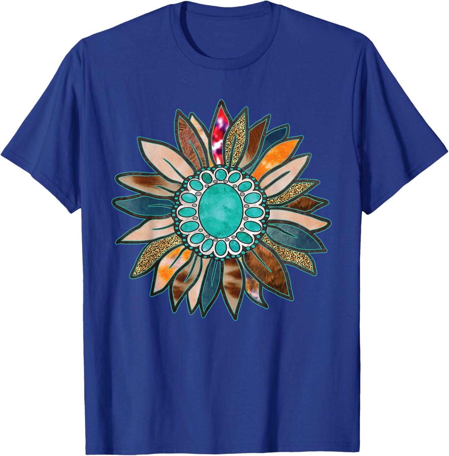 Western Boho Sunflower Turquoise Rustic Cowgirl Floral Art T-Shirt - T-Shirt | Royal