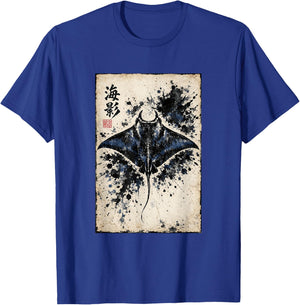 Manta Ray Stingray Gyotaku Print Japanese Scuba Diving Art T-Shirt - T-Shirt | Royal