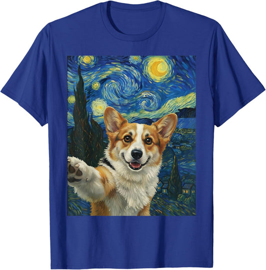 Corgi Starry Night Van Gogh Dog Selfie Mom Dad Corgi Lover T-Shirt - T-Shirt | Royal