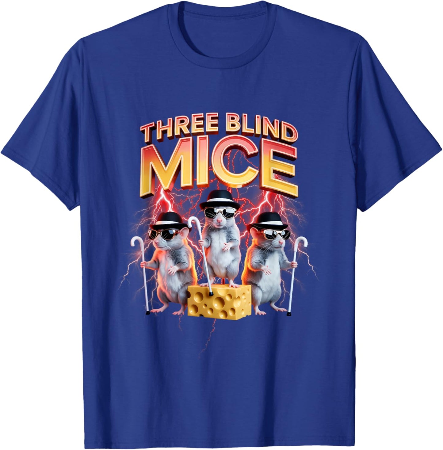 Three Blind Mice Sunglasses Cheese Humor Hats Canes Cartoon T-Shirt - T-Shirt | Royal