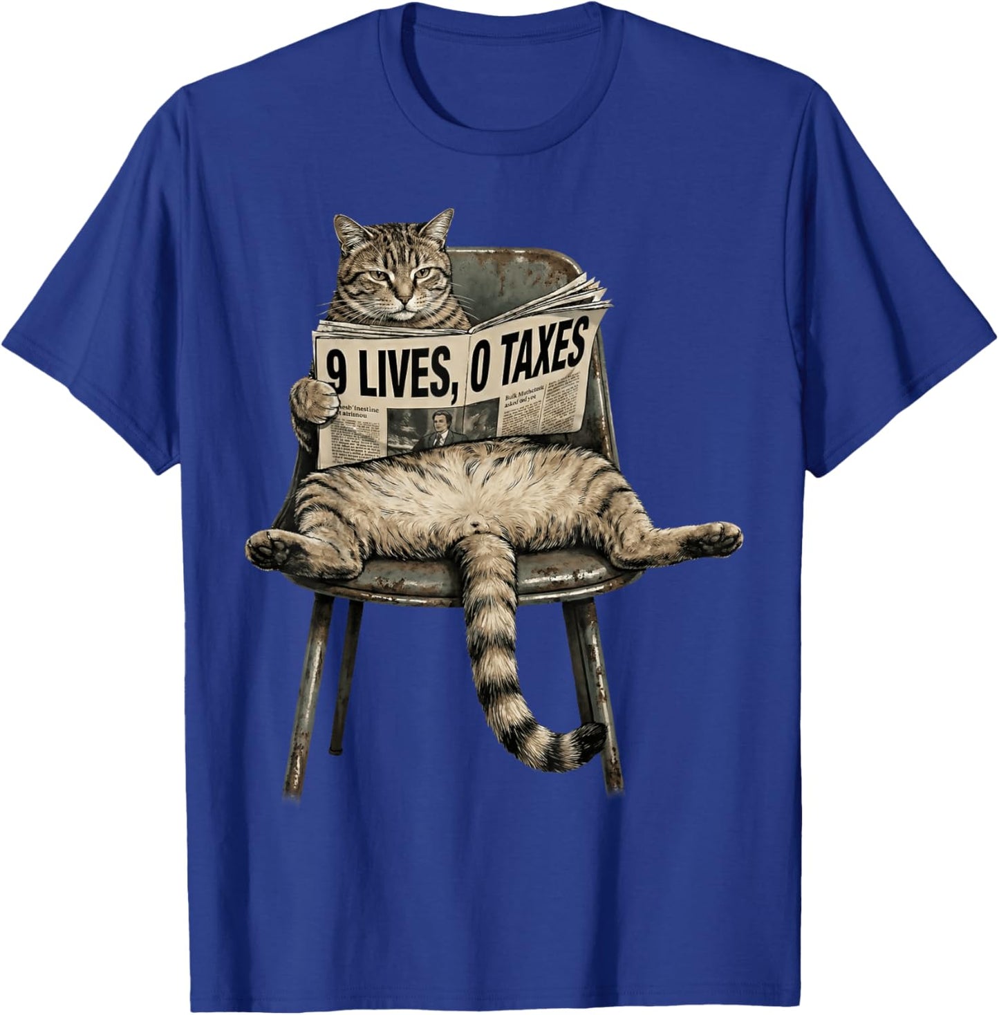 Funny Cat 9 Lives 0 Taxes Humor Lazy Kitty Meme T-Shirt - T-Shirt | Royal