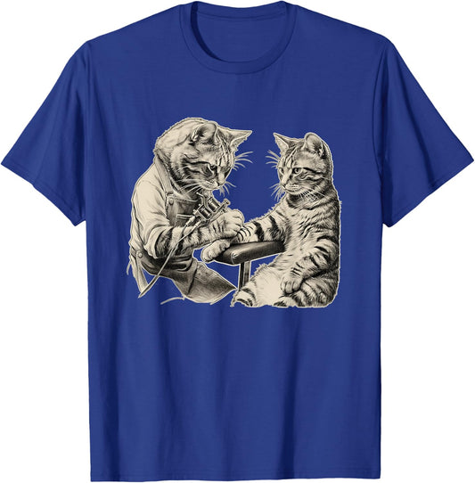 Cat Tattooing Cat Funny Meme Inked Kitty Humor Tattoo Artist T-Shirt - T-Shirt | Royal