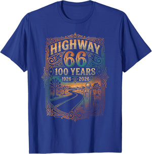 Highway 66 100 Years 1926 2026 Route Centennial T-Shirt - T-Shirt | Royal