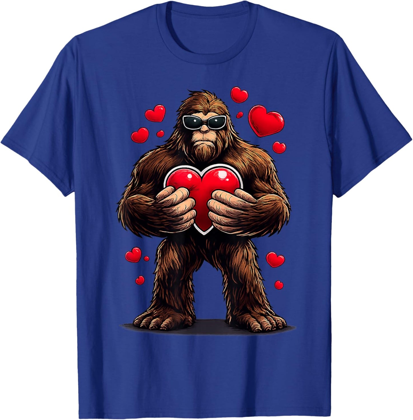 Cool Bigfoot Holding Heart Funny Valentine Gifts Men Women T-Shirt - T-Shirt | Royal