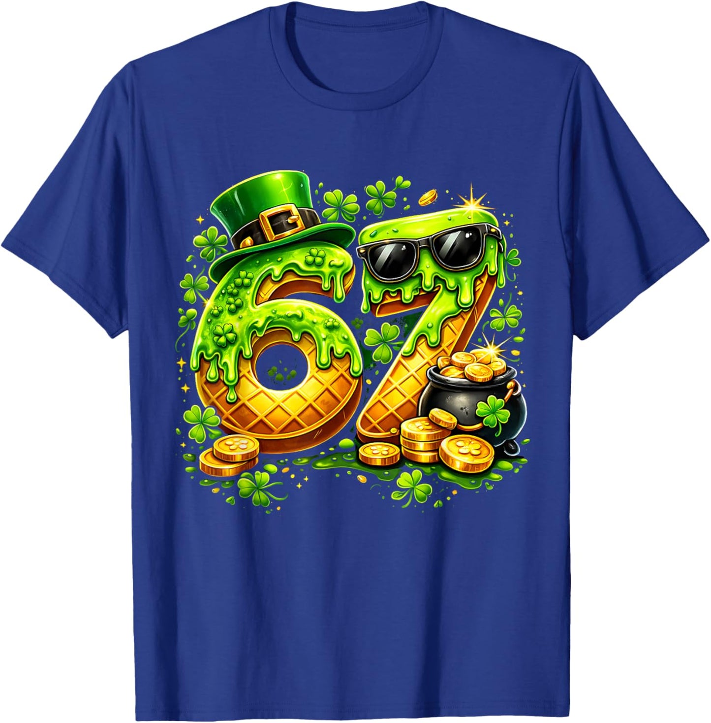 Six Seven Meme 67 St Patricks Day Shamrock Men Women Kids T-Shirt - T-Shirt | Royal