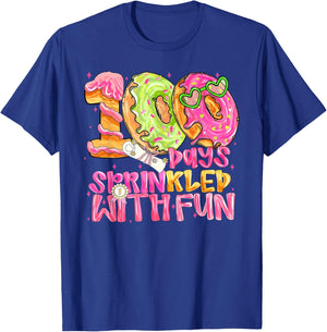 100th Day of School Girl 100 Days Prinkled with Fun Donut T-Shirt - T-Shirt | Royal