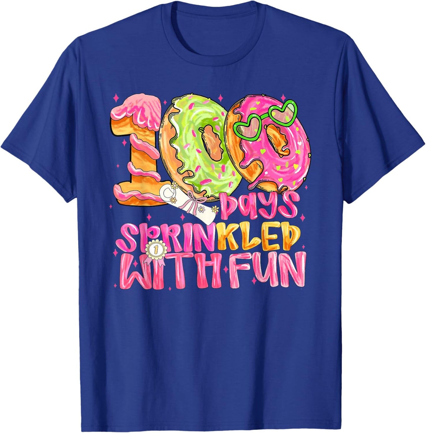 100th Day of School Girl 100 Days Prinkled with Fun Donut T-Shirt - T-Shirt | Royal